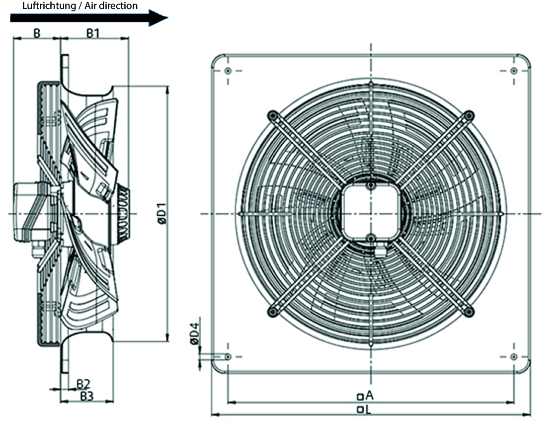 Abmessungen RW 315 Axialventilator