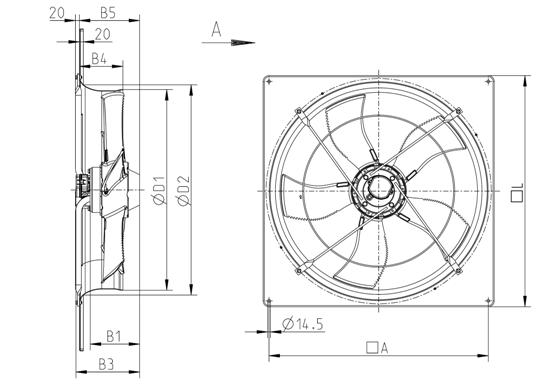 Abmessungen RW 1000 Axialventilator