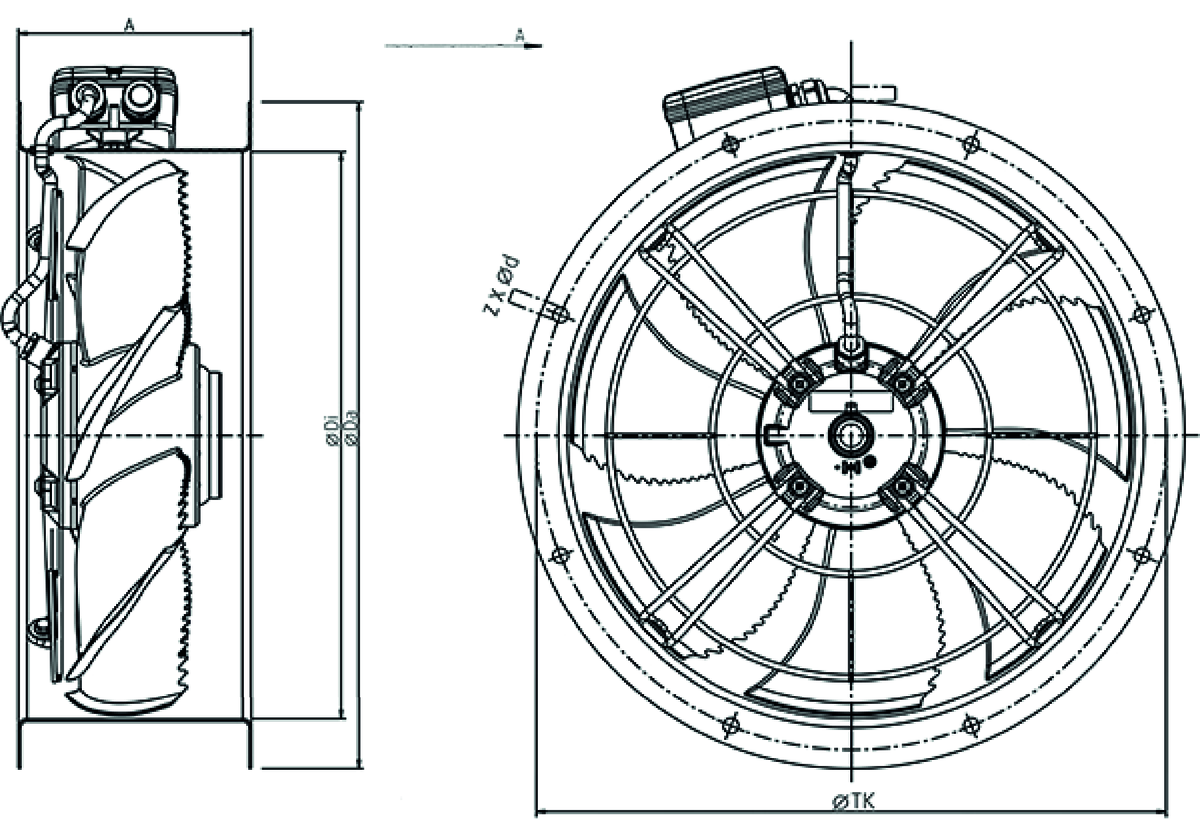 Abmessungen RF 400 silent Axialventilator