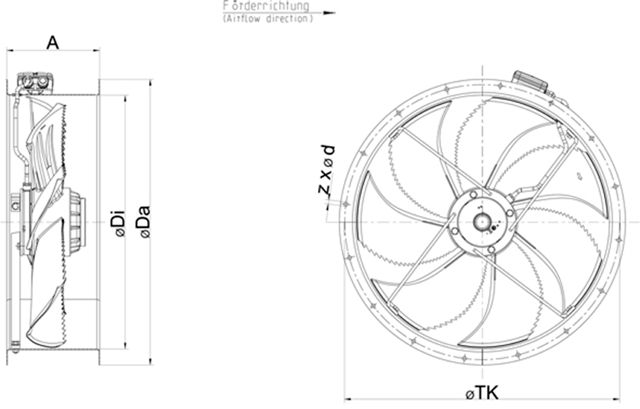 Abmessungen RF 710 silent Axialventilator